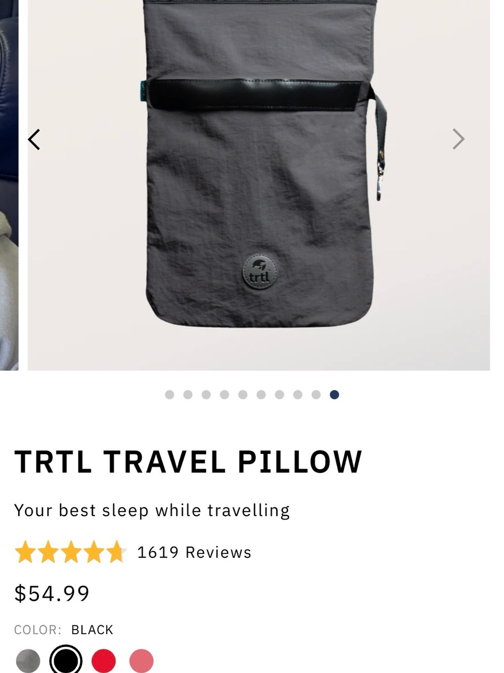 TRTL Travel Pillow Neck Support Pillow Black w/ Carry Bag Like New - Picture 11 of 11